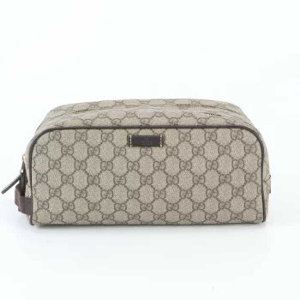 Gucci GG Supreme Leather Clutch Bag Pouch Business Tan